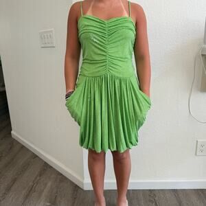 Vintage Baby Phat Sz. Lg Green/White Polka Dot Bubble Hem Dress Pockets Y2K 90’s